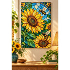 Sunflower Bees Stained Glass Diamond Painting Kit — finished diamond painting in a home setting