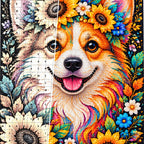 Sunflower Floral Corgi Diamond Painting Kit — Diamond and canvas detail