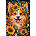 Sunflower Floral Corgi Diamond Painting Kit — original white-background artwork