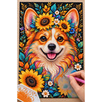 Sunflower Floral Corgi Diamond Painting Kit — Diamond painting process