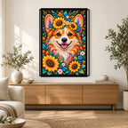 Sunflower Floral Corgi Diamond Painting Kit — Home decor scene