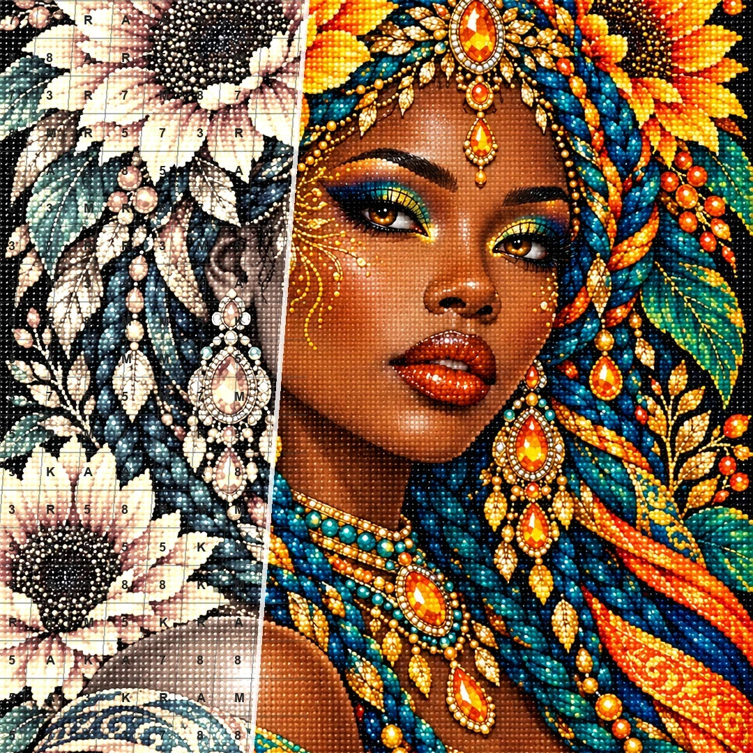 Sunflower Goddess diamond drill and canvas detail