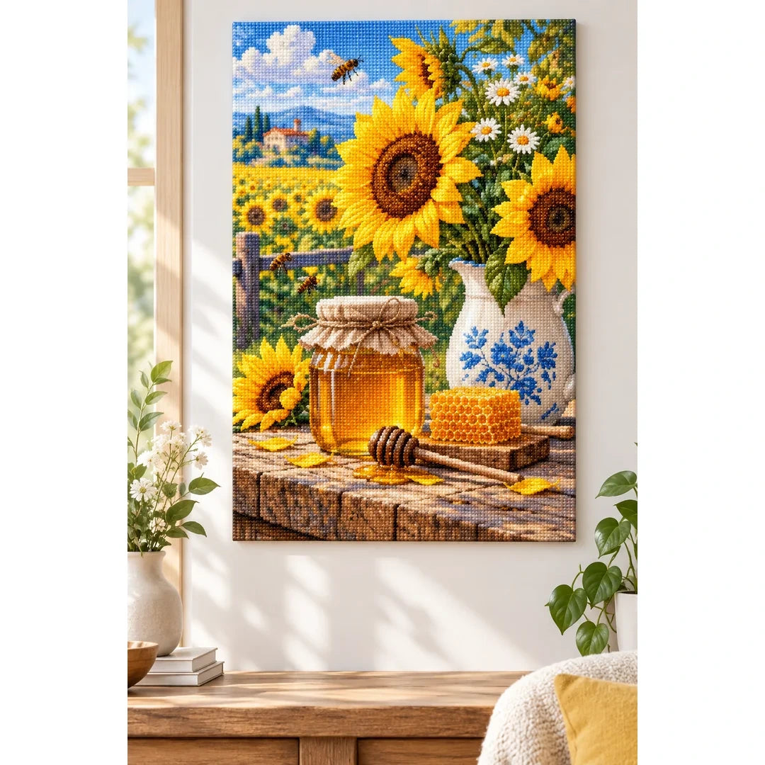 Sunflower Honey Jar Diamond Painting Kit home decor scene