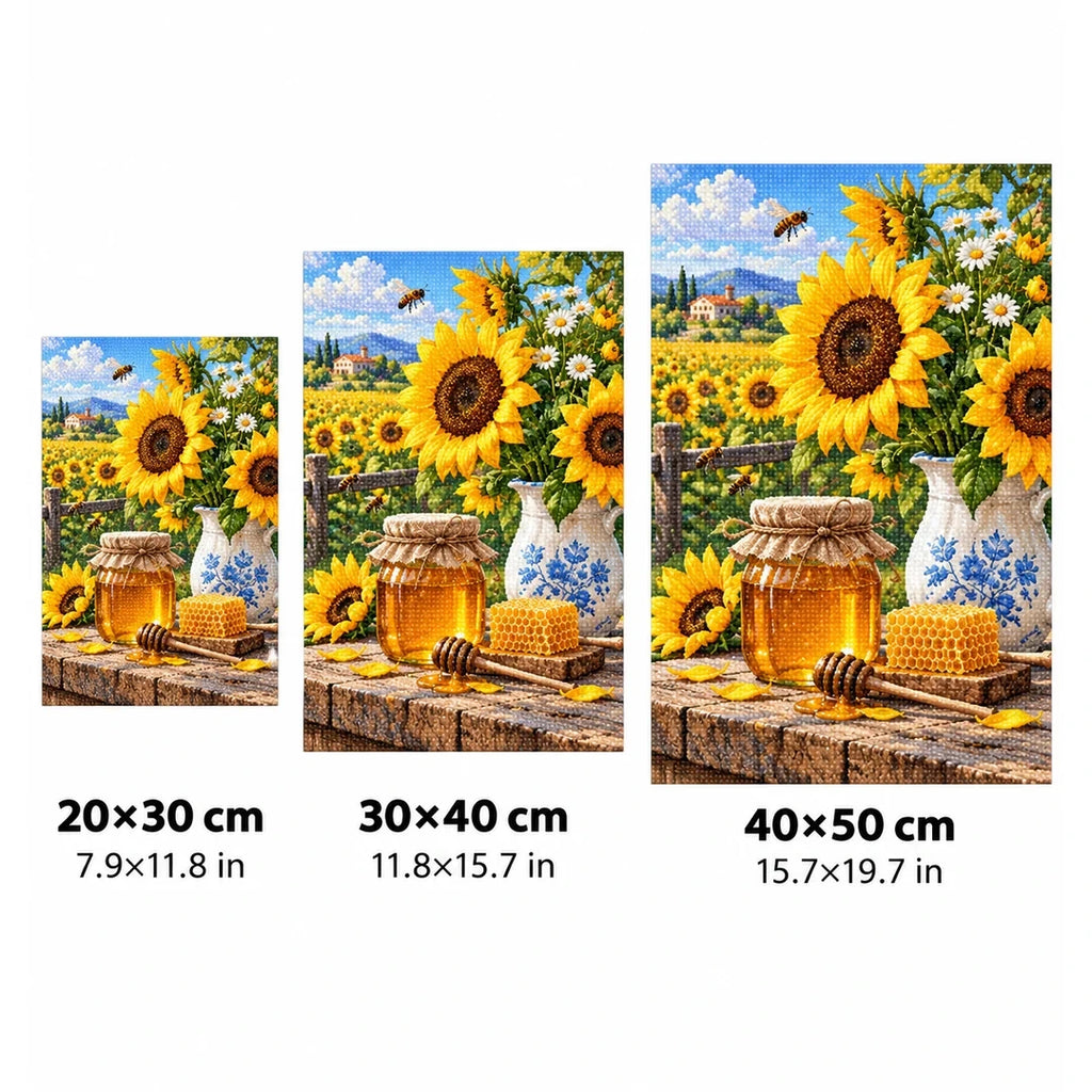 Sunflower Honey Jar Diamond Painting Kit size guide