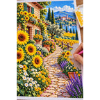 Sunflower Path Stone Farmhouse — diamond painting process with applicator pen