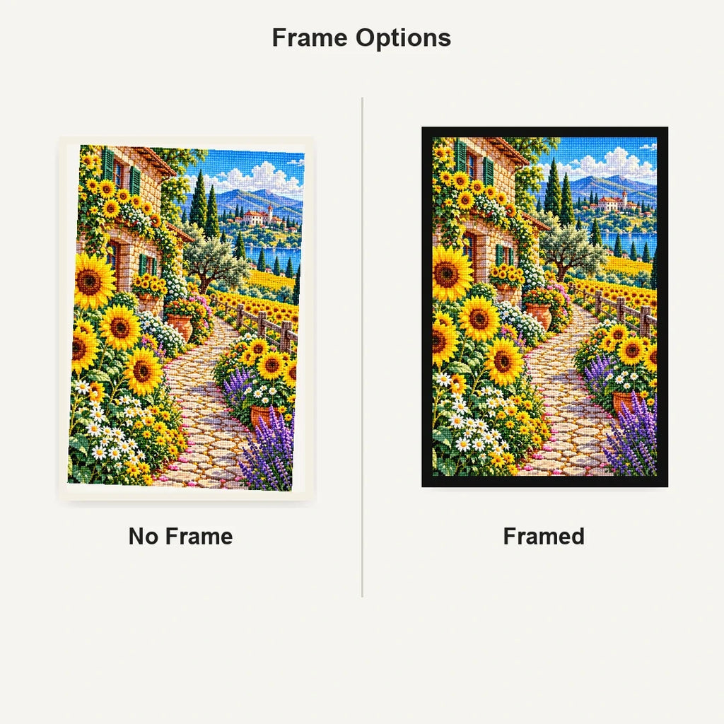 Sunflower Path Stone Farmhouse — No Frame and Framed style comparison