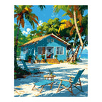 Original landscape artwork for Sunlit Beachside Haven Diamond Painting Kit