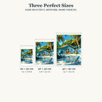 20 × 30, 30 × 40 and 40 × 50 cm size guide for Sunlit Beachside Haven