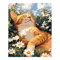 Original artwork for Sunlit Cat Among Daisies Diamond Painting Kit