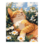 Original artwork for Sunlit Cat Among Daisies Diamond Painting Kit