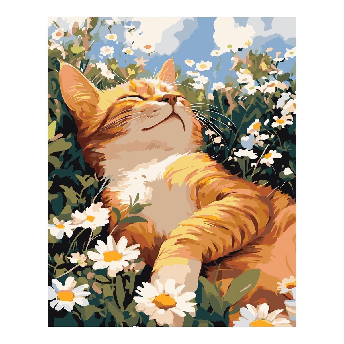 Original artwork for Sunlit Cat Among Daisies Diamond Painting Kit
