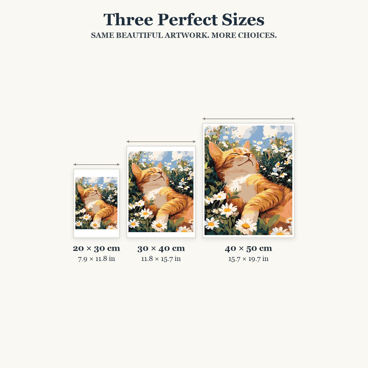 Size guide for Sunlit Cat Among Daisies Diamond Painting Kit