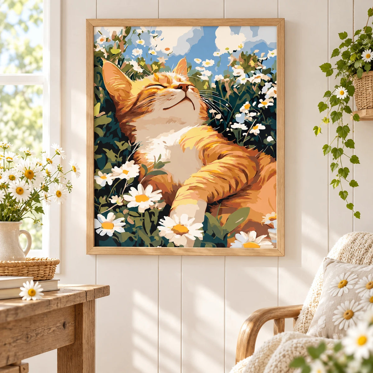 Home decor scene for Sunlit Cat Among Daisies Diamond Painting Kit
