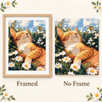 Framed and no-frame comparison for Sunlit Cat Among Daisies Diamond Painting Kit