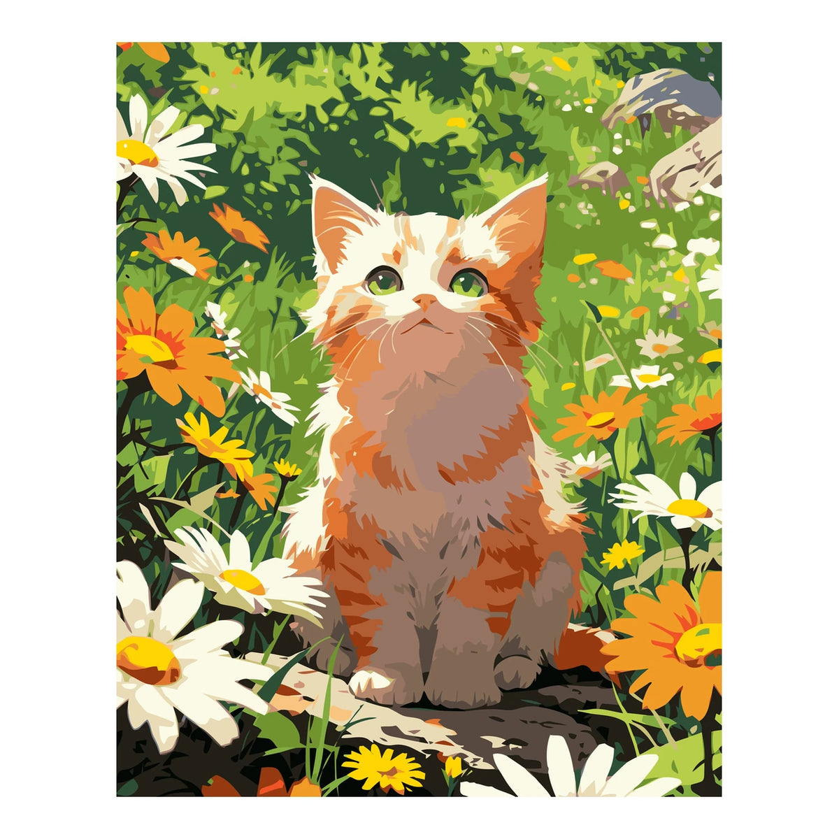 Original artwork for Sunlit Curious Cat Diamond Painting Kit