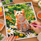 Diamond painting process for Sunlit Curious Cat Diamond Painting Kit
