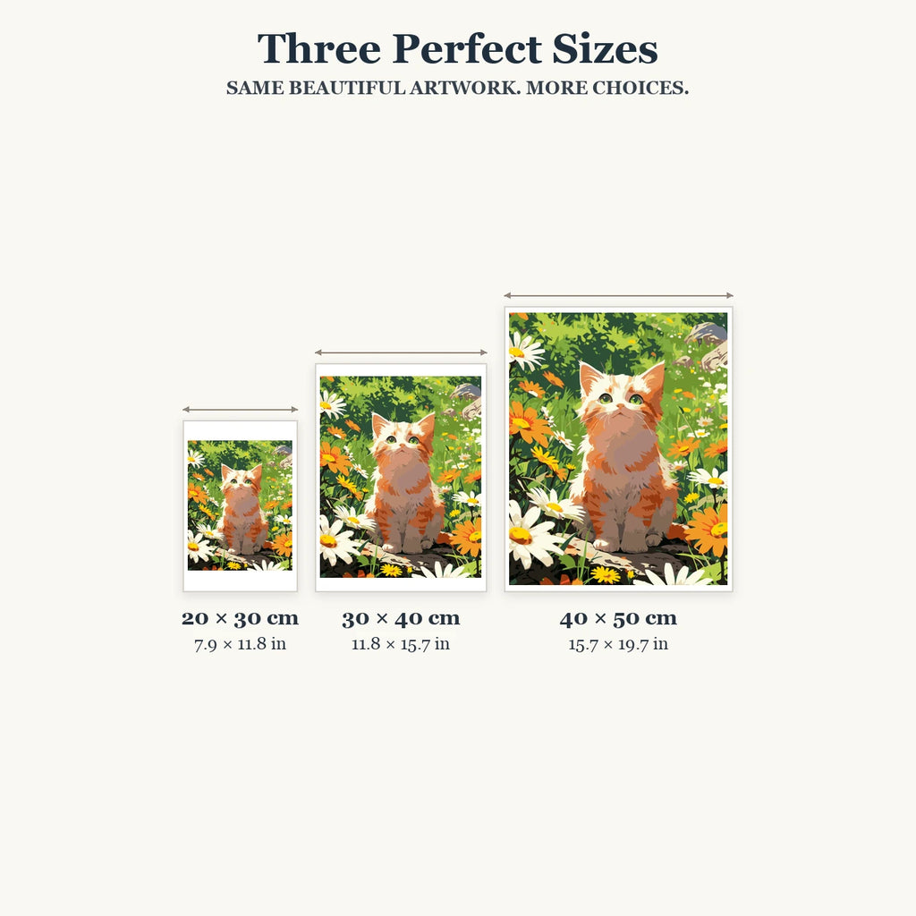 Size guide for Sunlit Curious Cat Diamond Painting Kit