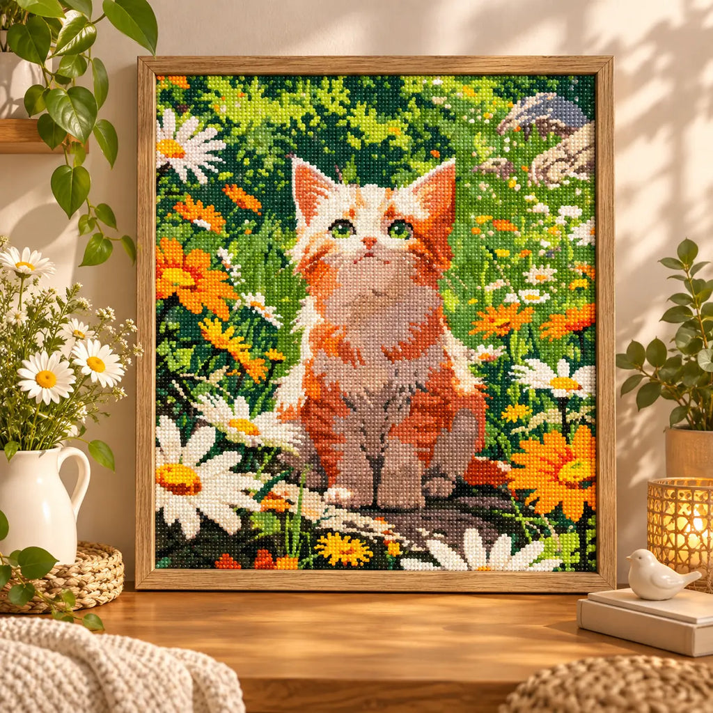 Home decor scene for Sunlit Curious Cat Diamond Painting Kit