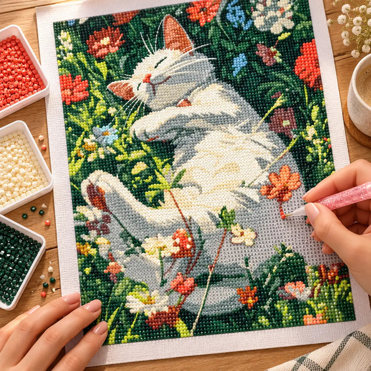 Diamond painting process for Sunlit Garden Nap Diamond Painting Kit