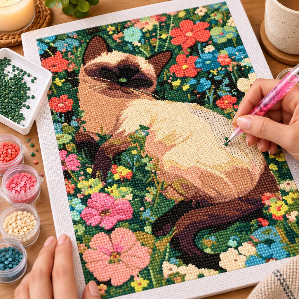 Diamond painting process for Sunlit Garden Slumber Diamond Painting Kit