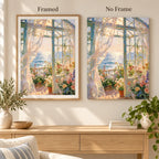framed and no-frame options for a glass door ocean garden — frame comparison image, diamond painting kit