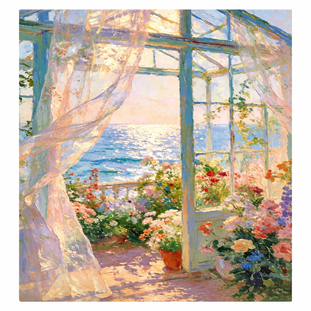 Sunlit Glass Door Ocean Garden — original image, diamond painting kit