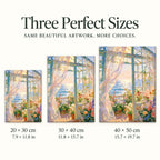 20 × 30 cm, 30 × 40 cm and 40 × 50 cm size options for a glass door ocean garden — sizes image, diamond painting kit