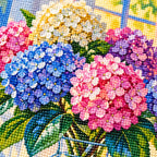 Close-up of diamond drill details in sunlit hydrangea harmony.
