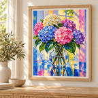 Home decor scene showing sunlit hydrangea harmony displayed on a wall.
