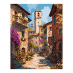 Sunlit Italian Village Lane completed artwork on a clean white background