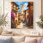Sunlit Italian Village Lane shown in a styled room with 15.7 × 19.7 in and 40 × 50 cm dimensions