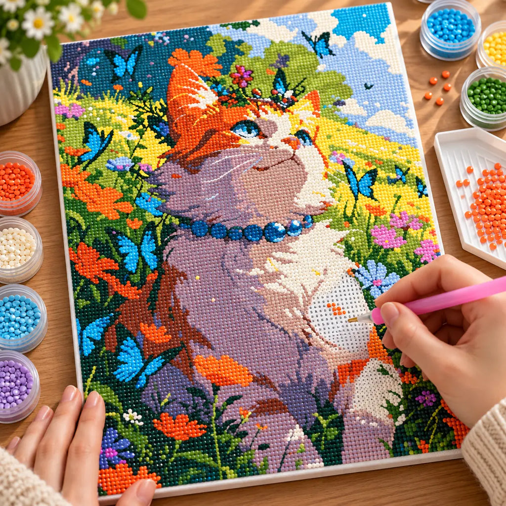 Diamond painting process for Sunlit Meadow Guardian Diamond Painting Kit