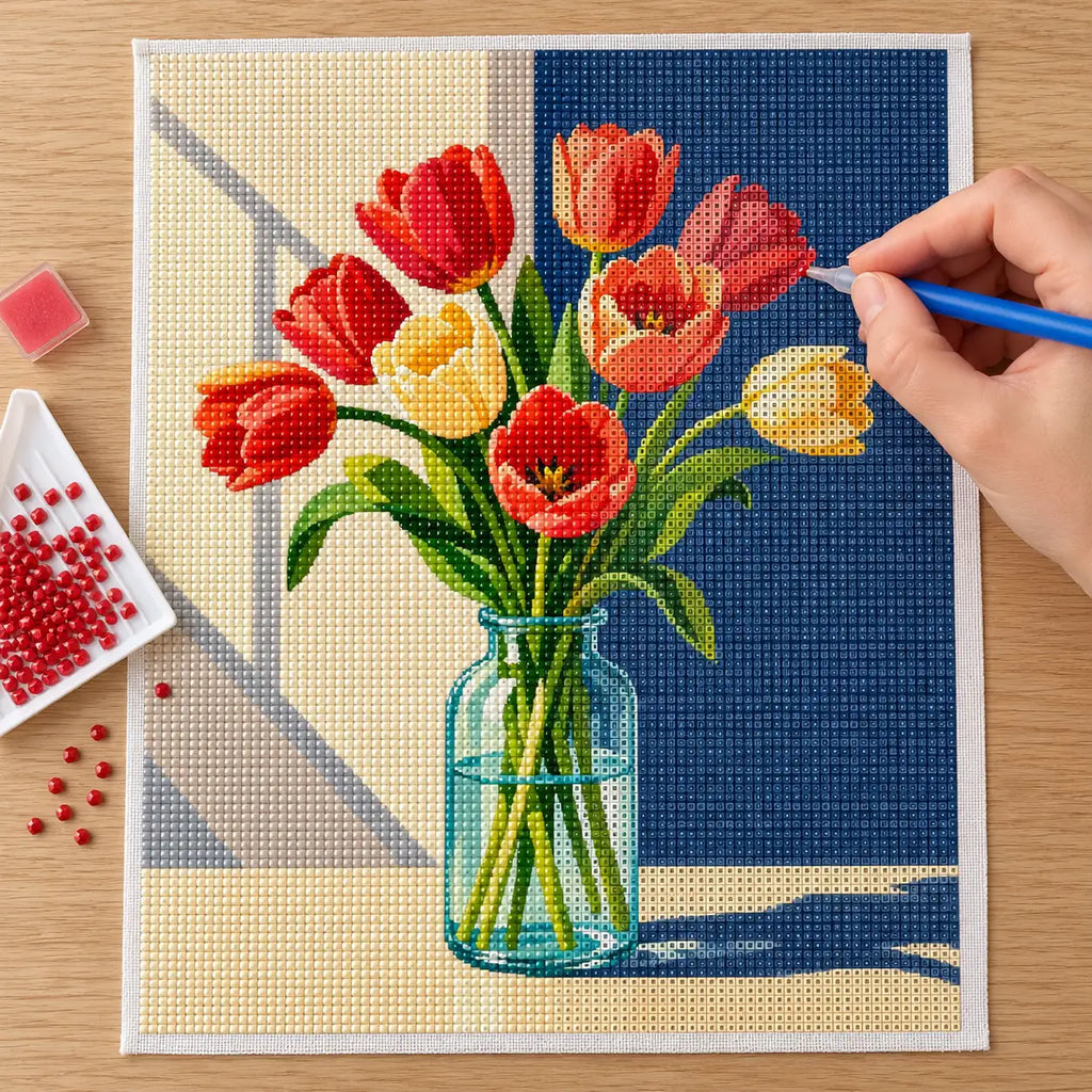 Diamond painting process for Sunlit Tulip Bouquet