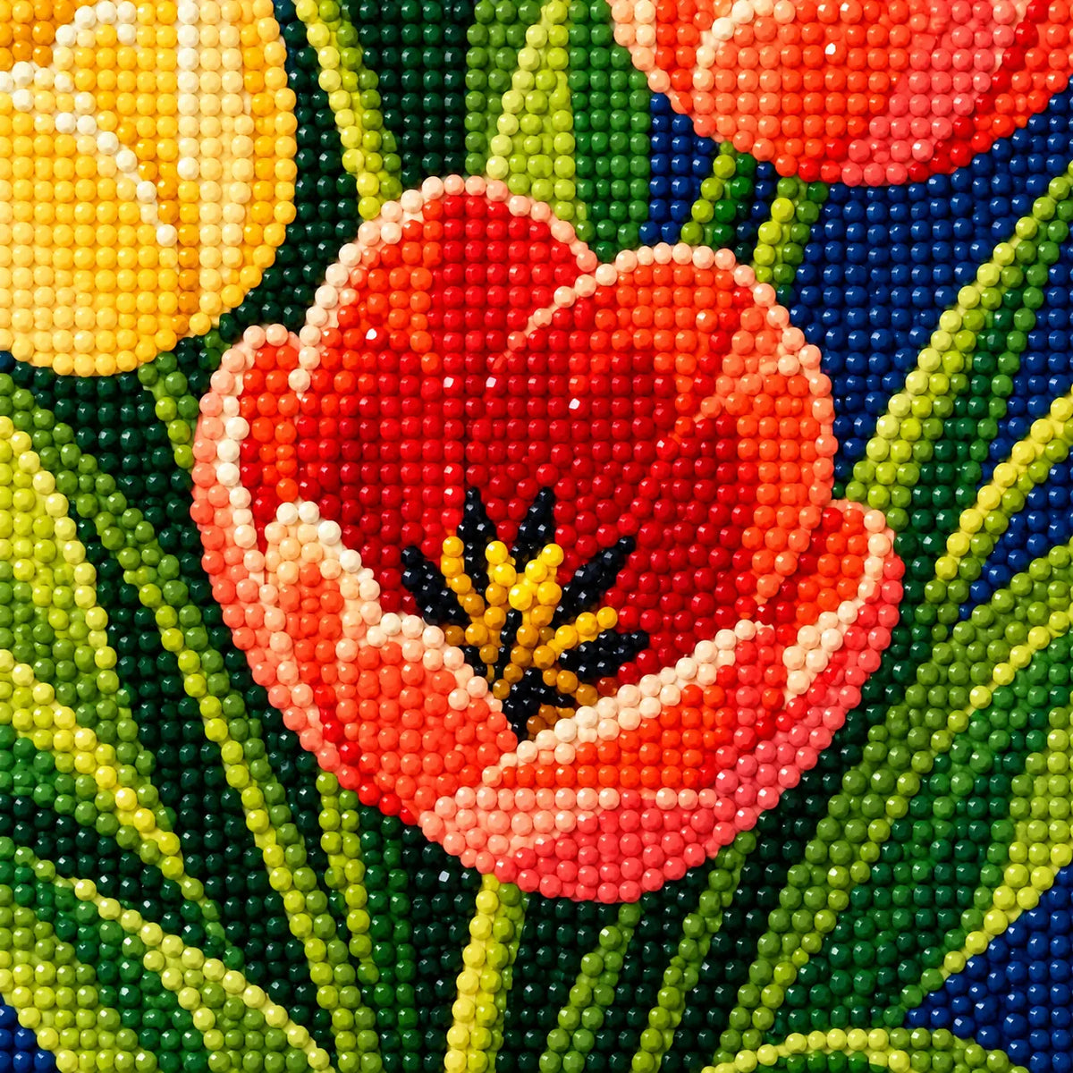 Close-up diamond drill detail of Sunlit Tulip Bouquet