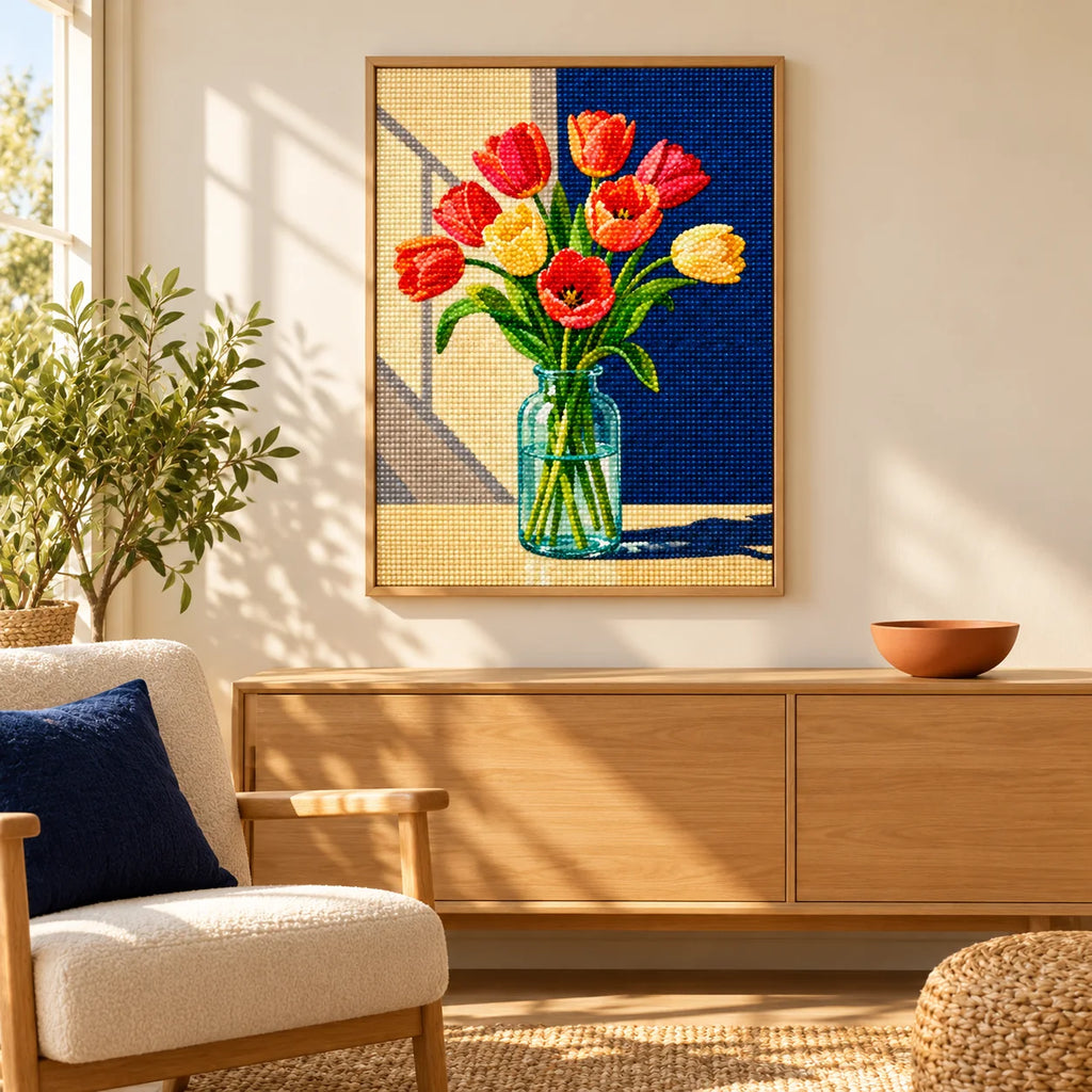 Home decor scene featuring Sunlit Tulip Bouquet