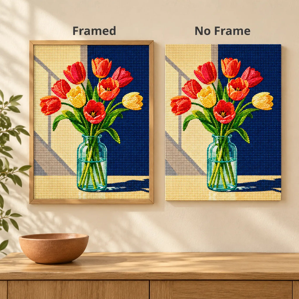 Framed and no-frame comparison for Sunlit Tulip Bouquet
