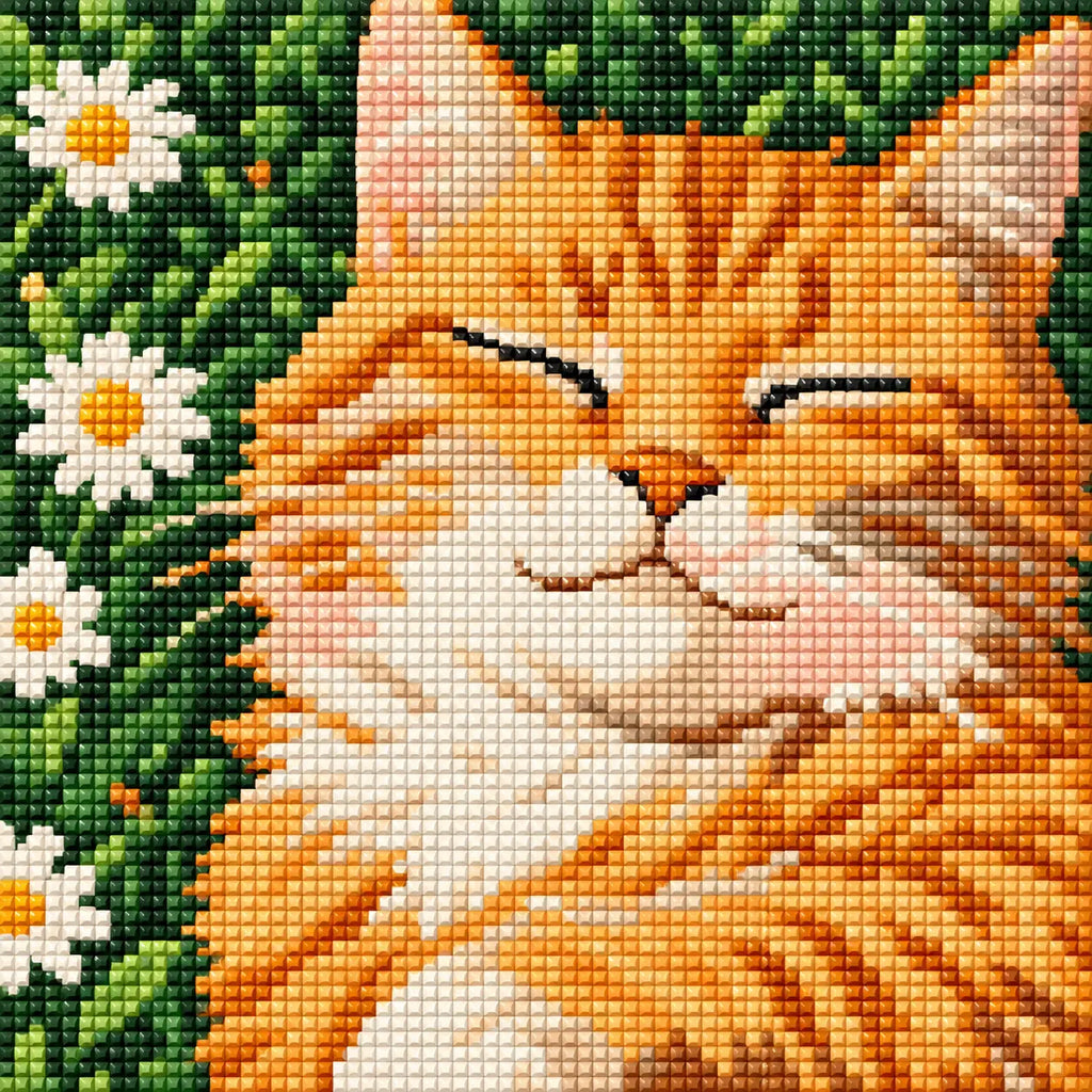 Diamond detail for Sunlit Slumber Among Daisies Diamond Painting Kit