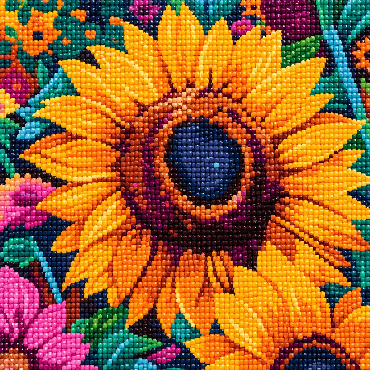 Close-up of diamond drill details in sunlit summer bloom.