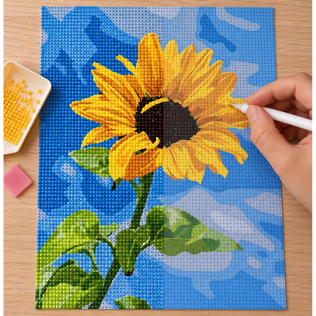 Diamond painting process for Sunlit Bloom