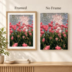 Framed and no-frame comparison for Sunlit Tulip Reflection artwork.