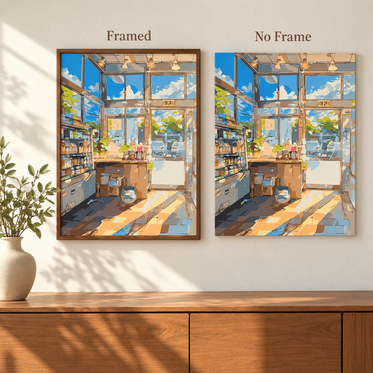 Framed and no-frame comparison for Sunlit Urban Market