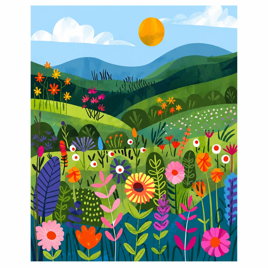 Sunlit Wildflower Meadow Diamond Painting Kit No Frame and Framed comparison