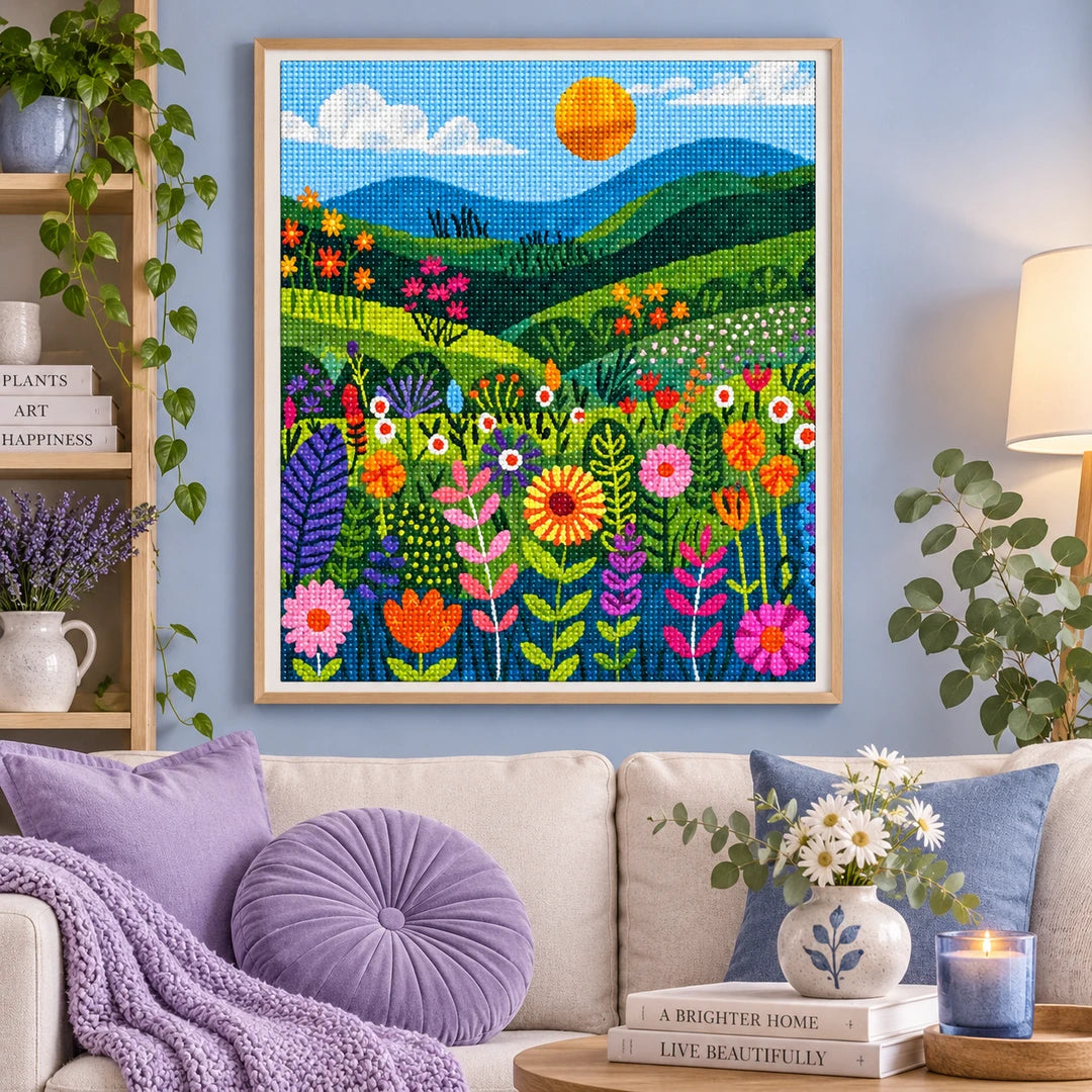 Sunlit Wildflower Meadow Diamond Painting Kit size guide