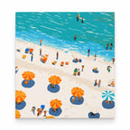 Sunny Beach Umbrellas Aerial paint by numbers artwork on a front-facing canvas against a white background