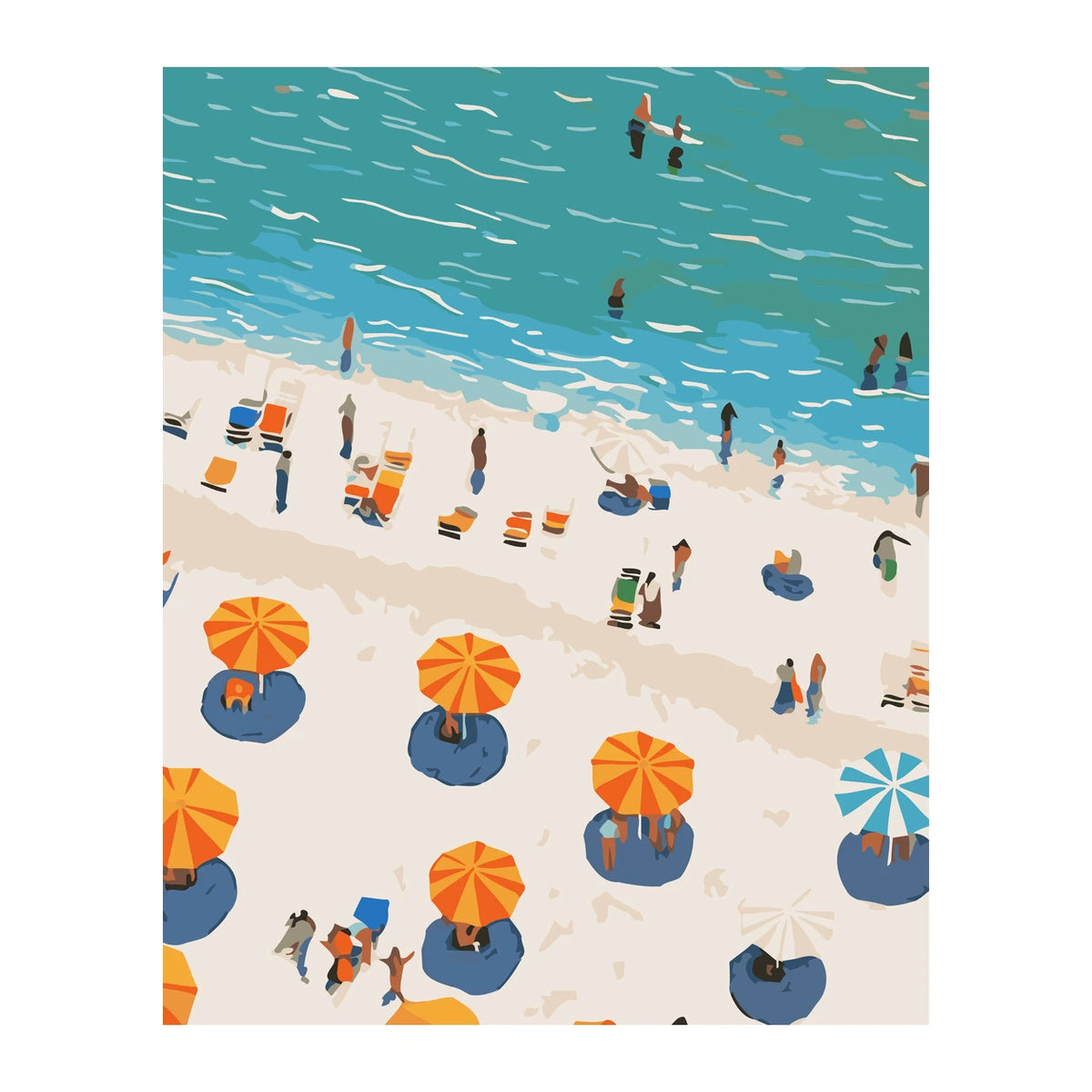 Sunny Beach Umbrellas Aerial completed artwork on a clean white background