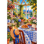 Sunny Breakfast Nook Wildflowers — finished diamond painting on a white background