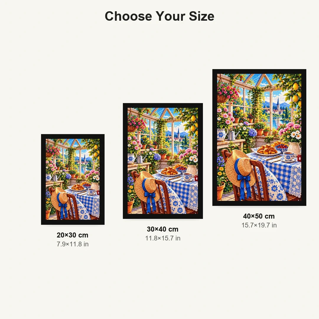 Sunny Breakfast Nook Wildflowers — size comparison for 20 × 30, 30 × 40 and 40 × 50 cm