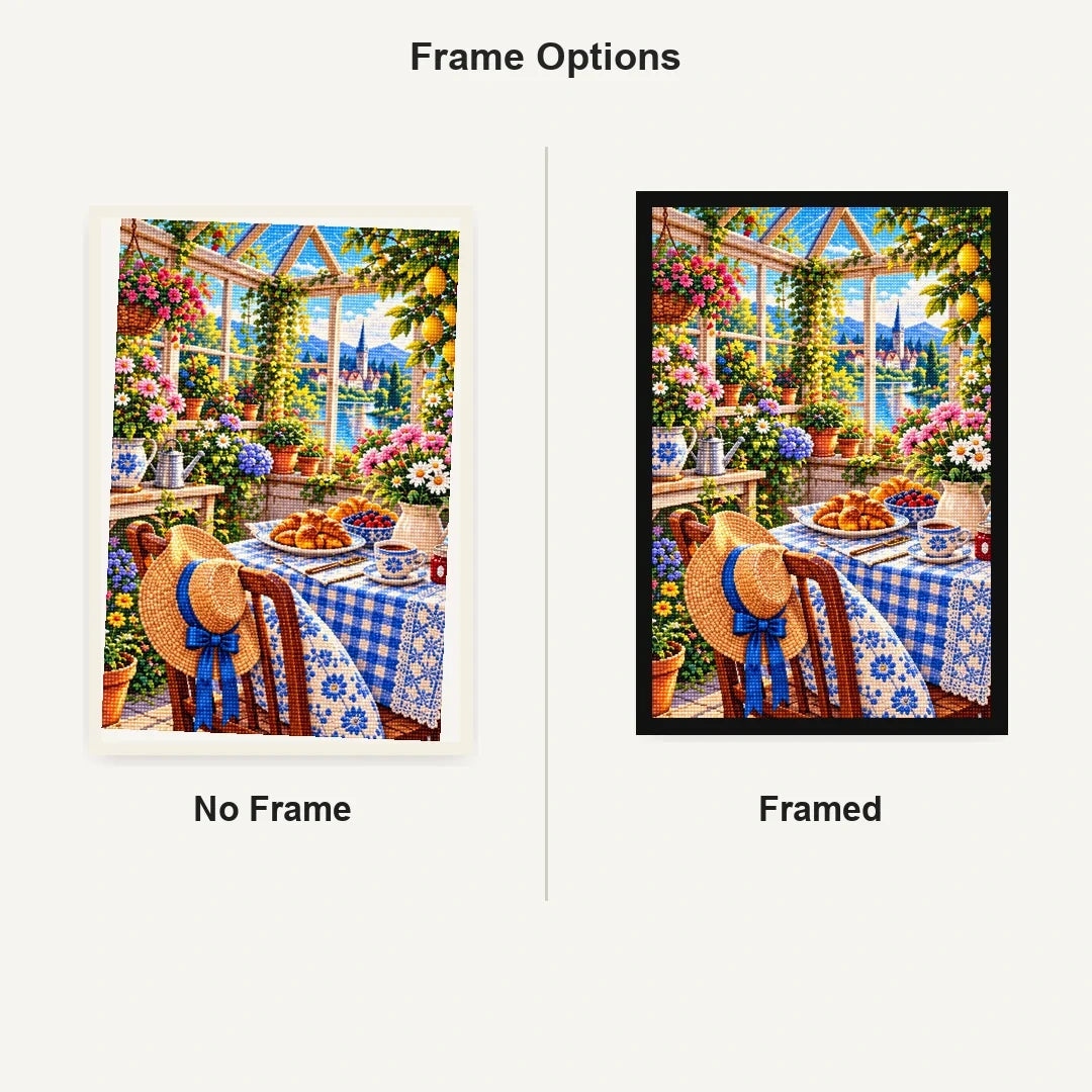 Sunny Breakfast Nook Wildflowers — No Frame and Framed style comparison