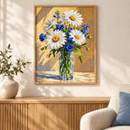 Home decor scene featuring Sunny Daisies and Blue Blooms