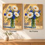 Framed and no-frame comparison for Sunny Daisies and Blue Blooms